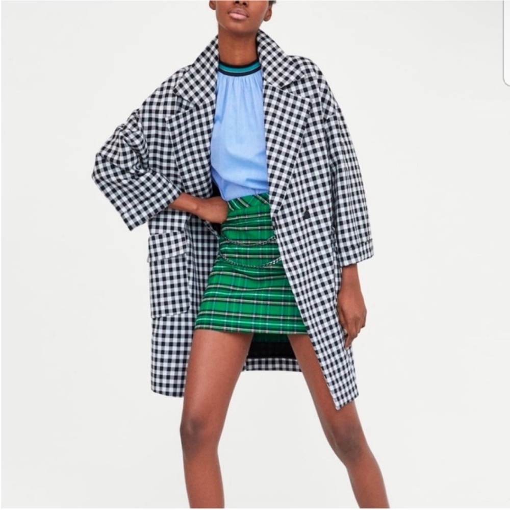 Zara gingham plaid coat Black White blogger favorite women’s size small - Picture 3 of 8